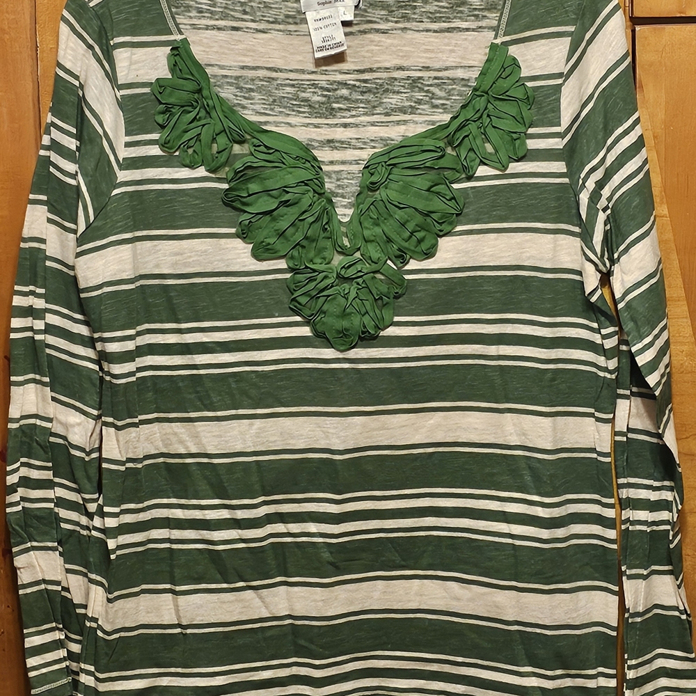 Green and White Striped Women's Top